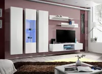 Wohnwand Pers V - Schrankwand Hängend - Anbauwand - Wohnzimmerschrank - Wohnzimmer - Wandschrank - Modern - Weiß Matt / Weiß Hochglanz 21