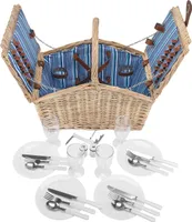 Picknickkorb geflochtene Weide 4 Pers + Zubehör 23 tlg. √ Farbe Natur Weiden Holz √ 46 x 31 x 43 cm - Blau Weiß Beige