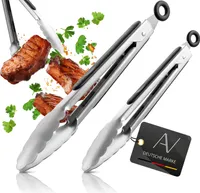 AVANA Grillzange Küchenzange aus Edelstahl 2er Set Kochzange Silikon Servierzange Zange Mehrzweckzange zum Kochen & Grillen - Schwarz