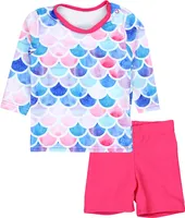 Aquarti Baby Mädchen Zweiteiler Kinder Badeanzug Bade-Set Bade T-Shirt Badehose UV-Schutz, Farbe: Langarm / Meerjungfrau Rosa / Himbeerrot, Größe: 80