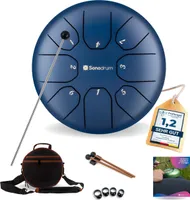 Sonodrum Zungentrommel: C - Dur in Blau - 20 cm mit 8 Tönen, Steel Tongue Drum inkl. Liederbuch, Schlägel, Fingersticks und Tragetasche