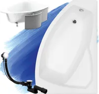 BADLAND Eckbadewanne Badewanne Rima RECHTS 140x90 mit Ablaufgarnitur, Füßen und Styroporverkleidung GRATIS