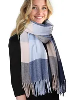 ALSTER HERZ® Loop Damen, Einheitsgröße, Schal Frauen Klassisch, Blau kariert, mit Pashmina Feeling, A0505