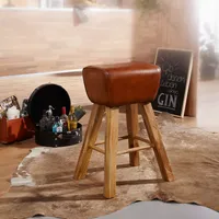 FineBuy Turnbock barová stolička 75 cm barová stolička z masívneho dreva kožená barová stolička stolička