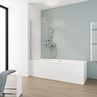 Schulte Duschwand 1-teilig, 140 x 80 cm, 5 mm Sicherheitsglas (ESG) Klar hell, Duschabtrennung pendelbar für Badewanne, Alu-Natur