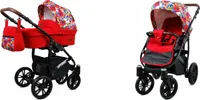 BabyLux® Optimal | 2in1 Kinderwagen Bambimo | Red Tulips | Kombikinderwagen | Kinderwagenset | Buggy