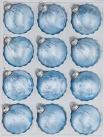 12 tlg. Glas-Weihnachtskugeln Set in Ice Blau Silber Regen