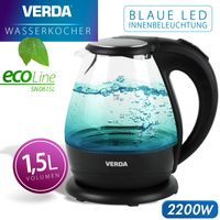 Wasserkocher Verda 1,5L 2200W Kalkfilter LED Beleuchtung Kabelloss Glas SN0615L