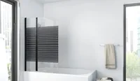MARWell Badewannenfaltwand, 2-flg. 100 x 140 cm - Duschwand für Badewanne in matt schwarz - Badewannenaufsatz mit klarglas - Duschabtrennung