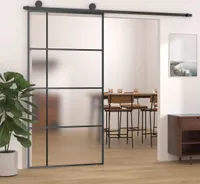 vidaXL Schiebetür ESG Glas und Aluminium mattiert 102,5x205 cm Schwarz