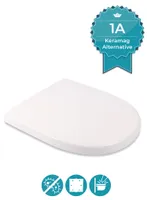 Calmwaters® Antibakterieller WC Sitz für Keramag iCon 204000 & 204060, D-Form mit Absenkautomatik, überlappend, aus Duroplast, Weiß - 26LP5381