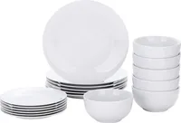 VEWEET jídelní servis, 18dílná sada porcelánového nádobí, řada BASIC, každá se 6 miskami na cereálie, dezertními talíři a plochými talíři pro 6 osob