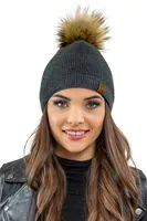 Vivisence damen bommelmütze, warm und gemütlich kopfbedeckung an winter und herbst,  wintermütze mit bommel, warm dick strickmütze, klassisch mütze für frauen, hergestellt in der eu, dunkelgrau, einhe