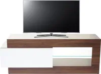 TV-Rack HWC-B51, Fernsehtisch Lowboard Schrank, 3D-Struktur Walnuss-Optik hochglanz 55x150x47cm