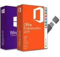 Bundle-Set Windows 10 Pro + Office Professional Plus 2019 Lizenz-Key 1PC 32/64Bit + USB-Stick deutsche Vollversion