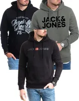 3er Mix Jack & Jones Hoodie Herren Kapuzenpullover Sweatshirt Mix Logo Print, 3er HD-649MikaBlack75-054Bl/Grey-840Sed/Bl-M