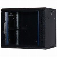 Rockstable 9 HE 19" Wandschrank mit Glastür, Wandmontiertes Regal, 9U, 60 kg, Sperrschloss, Schwarz