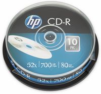 HP CD-R 80Min, 700MB, 52x, Cakebox, 10 CDs, Silver Surface