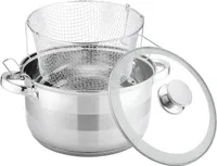 Frittiertopf 6,5 L Edelstahl Glasdeckel Induktion Friteuse Pommestopf Fritöse
