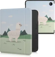 kwmobile Klapphülle kompatibel mit Tolino Vision 6 Hülle - eReader Case - Alpaca Muster Champagner Grün Hellblau