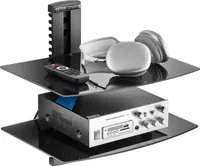 Stojak multimedialny VEVOR pływająca półka na projektor z 2 poziomami, multimedialna półka ścienna, uchwyt ścienny audio, regulowana półka na nośniki do przechowywania odtwarzaczy DVD / dekoderów telewizji kablowej / konsol do gier