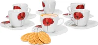 Van Well Monika zestaw 6 filiżanek i spodków do espresso, zestaw do espresso, kwiatowy dekor, markowa porcelana