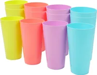 BELLE VOUS 12er Pack Bunte Plastikbecher - 600 ml Wiederverwendbare Trinkbecher in 4 Farben - Stabile Plastikbecher für Parties, Camping, BBQs,