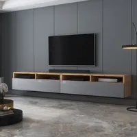 Selsey TV-Schrank  REDNAW - modernes TV-Board in Wotan Eiche Matt / Grau Hochglanz, stehend / hängend, 200 cm breit