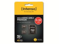 Karta pamięci Intenso Premium microSDHC 2x32GB, Class 10 UHS-I z adapterem SD (do 90 MB/s) czarna