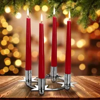 BRUBAKER Kerzenhalter für 4 Kerzen - 22 cm Adventskranz Ring für Stabkerzen mit 2,2 cm Durchmesser - Adventskerzenhalter - Kerzenständer, Silber