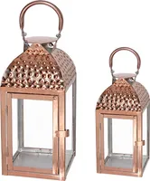 2er Luxus Laternen Set Edelstahl Rosegold / Kupferfarben