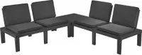 Outdoor-Lounge-Set Vigevano, Gartenset mit 4 Sitzen mit Rückenlehne und 1 Multifunktionsmodul, Sitzecke mit Kissen, 100 %  Italy, Anthrazit