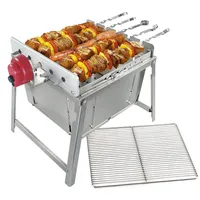 Rambo TOGO: Grill SET - kleiner Schaschlik Grill, Edelstahl Mangal, Grill mit Motor, Campinggrill, inkl. Powerbank &amp; Spieße