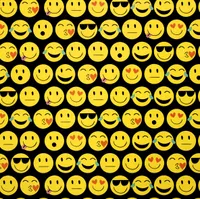 Geschenkpapier lustige Mojis Gesichter 70cm x 2m Rolle schwarz