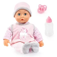 Bayer Design 93824CF Baby Puppe mit Geräuschen, weicher Körper, Spielpuppe 38 cm, Puppenzubehör