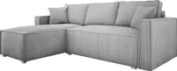 Ecksofa mit Schlaffunktion und Bettkasten NOEMI 145x235 cm, Eckcouch Cord Hellgrau, Sofa L-Form, Universal Ottomane, Couch mit Wellenfeder - PS 55