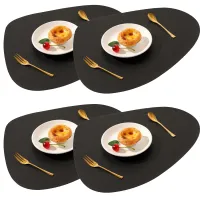 4Stück Tischsets,Abwaschbar Rund Doppelseitigen rutschfest Platzdeckchen Leder Kunstleder Tischset Lederoptik Platzset (Schwarz)