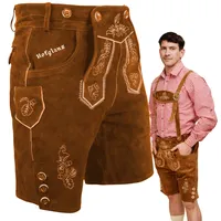 HOFGLANZ® Trachten Lederhose Herren Kurz [MITTELBRAUN / Gr. 50] Hochwertige Trachtenhose für Herren [INKL. HOSTENTRÄGERN] - Echtlederhose Oktoberfest