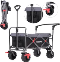 AREBOS Bollerwagen | Transportkarre | Gerätewagen | Handwagen | 2x Netztaschen | mit Vorderrad-Bremsen&Teleskopstange | klappbar | bis 100kg | schwarz