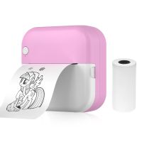 Mini-Drucker, Thermodrucker, Bluetooth Fotodrucker fuer Smartphone mit 1 Papierrolle 57 mm, kompatibel mit iOS Android,Rosa