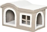 PawHut faltbares Katzenhaus für den Innenbereich, große Katzenhöhle mit abnehmbaren Deckelkissen, 2 Eingängen und Fenster, Katzenhocker, 63,5 x 37 x 40 cm, Beige