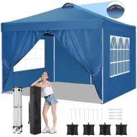 Faltpavillon 3x3m Pop Up Pavillon Faltbar mit 4 Seitenwänden, wasserdicht,UV-Schutz 50+ Gartenzelt Partyzelt, Gartenpavillon,inkl .Tasche, weiß