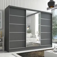 Schwebetürenschrank, 3-türig Schrank 200 cm mit Spiegel AURELIA 1 (Graphit)