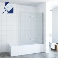 Duschabtrennung Duschtrennwand für Badewanne 120 x 140 cm Faltbar Badewannenfaltwand Duschwand Glas Badewannenabtrennung Badewannenaufsatz 2 Teilig 5 mm klarglas mit Nanobeschichtung