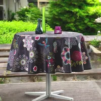 Tischdecke In.-Outdoor rund Ø160 cm BUNTE BLÜTEN Schmutzabweisend bügelfrei aus Frankreich
