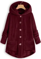 ASKSA Damen Plüschjacke Plüsch Cardigan Dicke Warm Sweatshirt Teddy Jacke Lang Kuschelpullover, Rotwein, 4XL