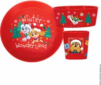 Koziol Frühstücksset Connect Paw Patrol Winter Wonderland 3-tlg., Kindergeschirr, Kunststoff, Organic Ruby Red, 8056718