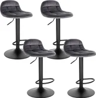 WOLTU 4er-Set Barhocker Barstuhl mit Rückenlehne 360° Drehstuhl Fußstütze höhenverstellbar bis 120 kg belastbar Samt Metall Dunkelgrau