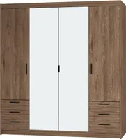 Kleiderschrank mit Spiegel Garderobenschrank Drehtürenschrank ELEN 4D6S eiche lefkas