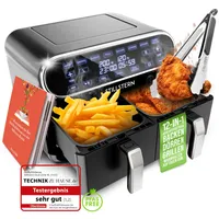 Stillstern Dual Zone Heißluftfritteuse 8L [ideal für 1-8 Pers], 2400W [DC-Motor], 80-200°C [HeatingFlow], Shake-Funktion, 120 Rezepte [DEUTSCH], 8 Programme, Dörren, Auftauen&Warmhalten, Air Fryer